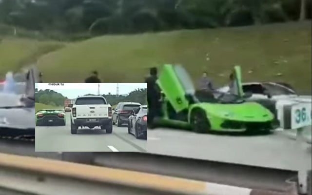 Tular video amoi mabuk langgar geng konvoi kereta mewah Lamborghini Aventador hijau