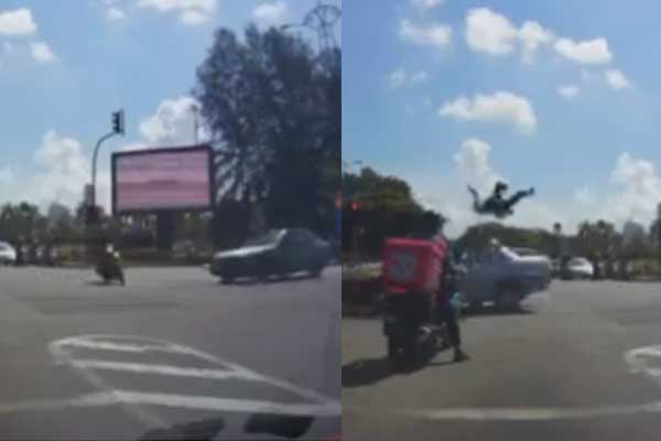 [VIDEO] Padah langgar lampu isyarat, pemuda melambung dirempuh kereta
