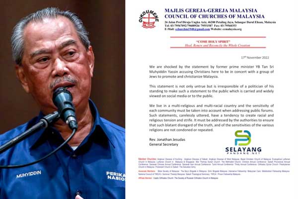 Majlis Gereja Malaysia terkejut dengan kenyataan fitnah Muhyiddin
