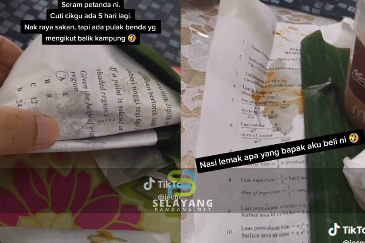 ‘Ayah beli nasi lemak dibalut kertas kerja Matematik, komen netizen jadi perhatian ramai’